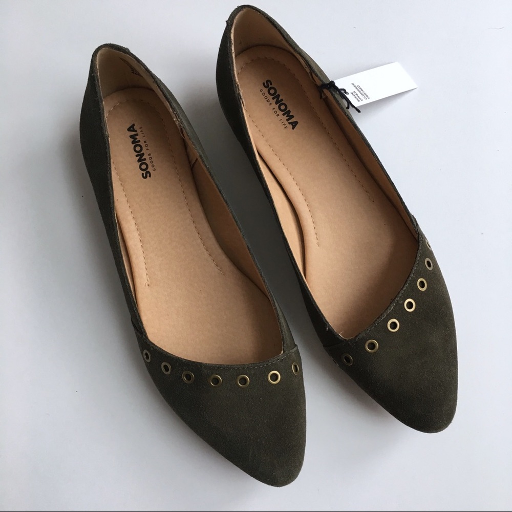 Sonoma Women’s Suede Flats Olive New - Picture 2 of 7